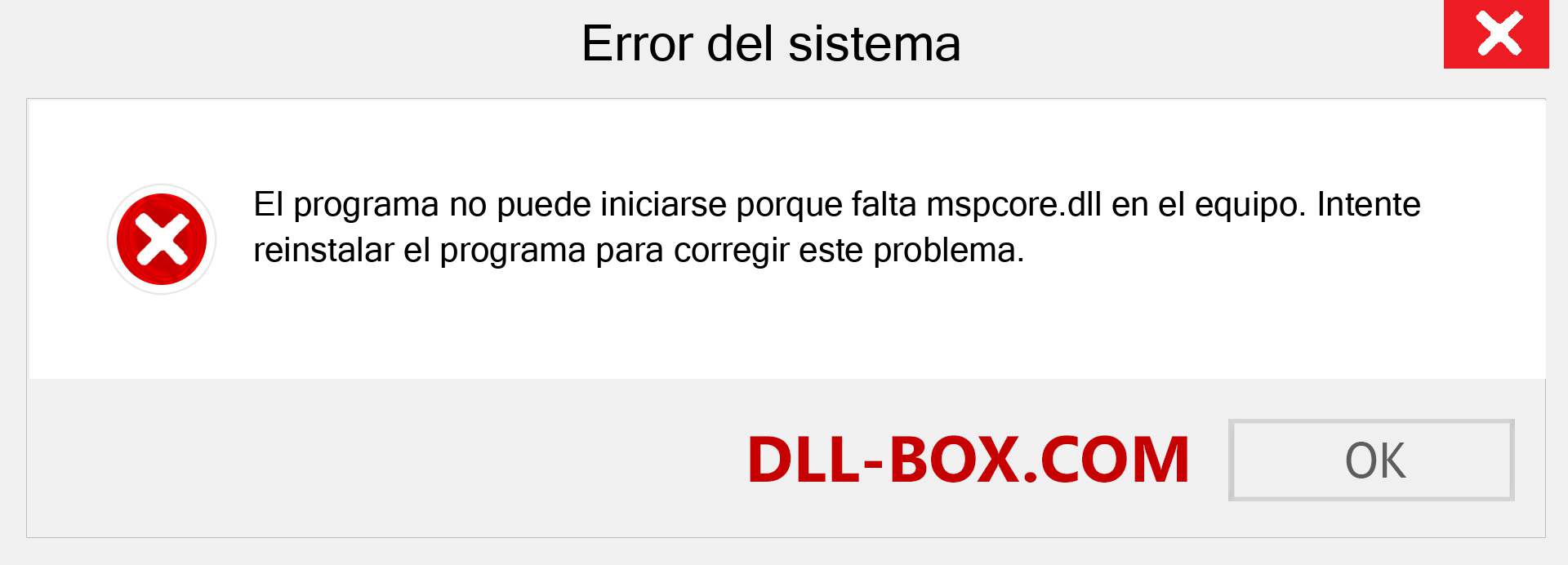 ¿Falta el archivo mspcore.dll ?. Descargar para Windows 7, 8, 10 - Corregir mspcore dll Missing Error en Windows, fotos, imágenes