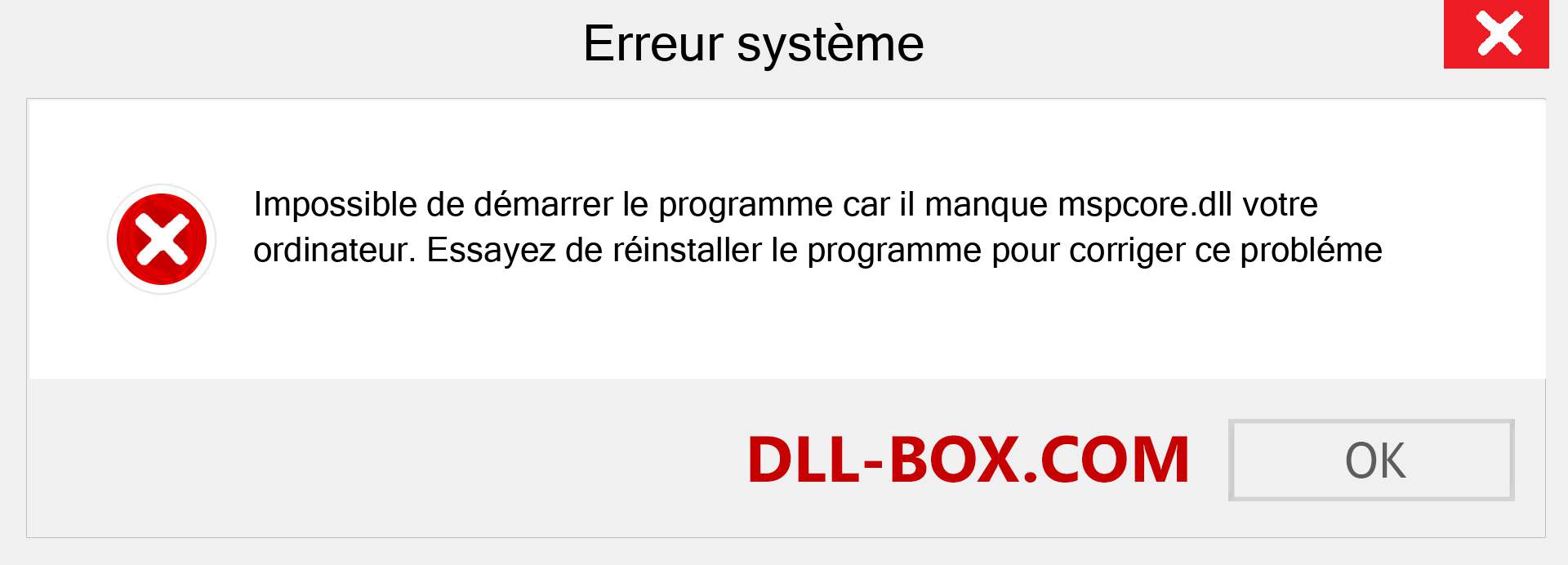 Le fichier mspcore.dll est manquant ?. Télécharger pour Windows 7, 8, 10 - Correction de l'erreur manquante mspcore dll sur Windows, photos, images