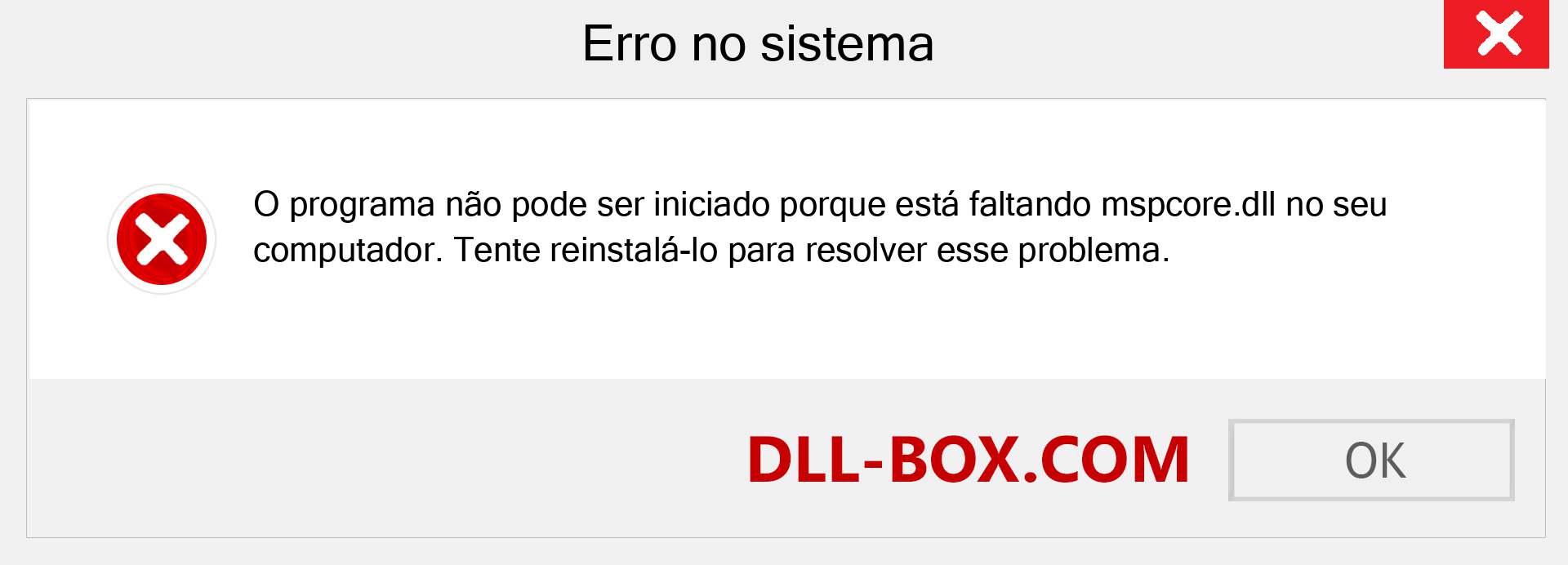 Arquivo mspcore.dll ausente ?. Download para Windows 7, 8, 10 - Correção de erro ausente mspcore dll no Windows, fotos, imagens